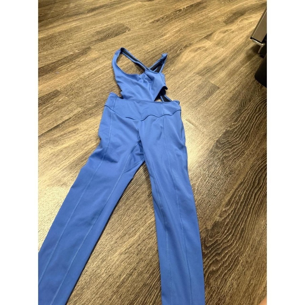 Free People FP Movement Good Karma Jumpsuit Blue Cutout Activewear XS/S
